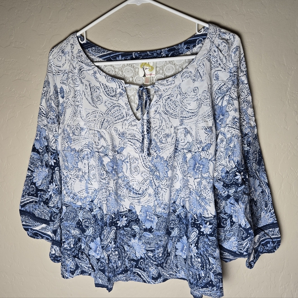Fig Flower Anthropologie 3X Floral Ombre Paisley Crop Top Lace Back Coastal Boho
